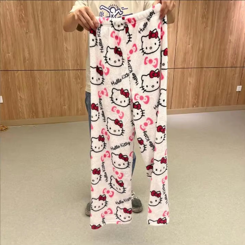 New Sanrio Y2K Autumn  Batman Pajama Pants Cartoon Hip Hop Ladies Warm Casual Flannel Cute Pants Plush Style Clothing