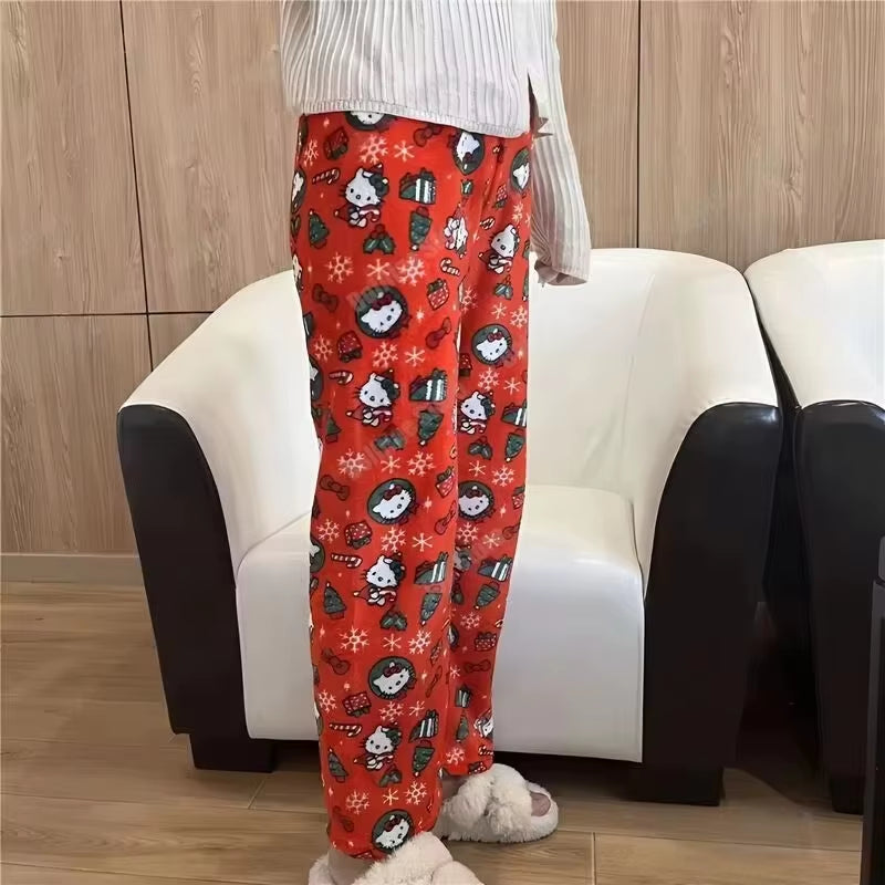 New Sanrio Y2K Autumn  Batman Pajama Pants Cartoon Hip Hop Ladies Warm Casual Flannel Cute Pants Plush Style Clothing