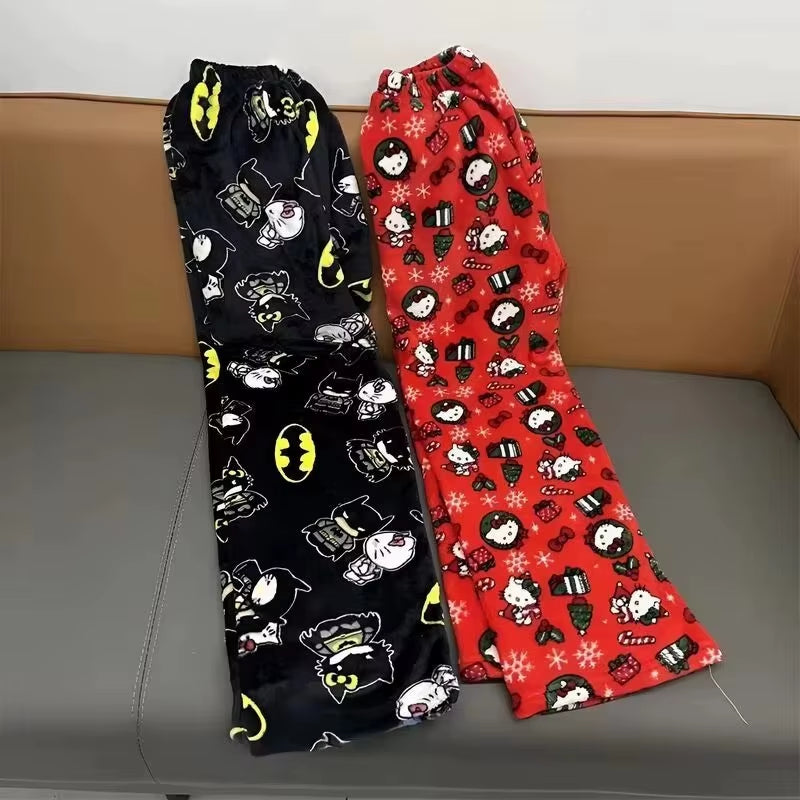 New Sanrio Y2K Autumn  Batman Pajama Pants Cartoon Hip Hop Ladies Warm Casual Flannel Cute Pants Plush Style Clothing