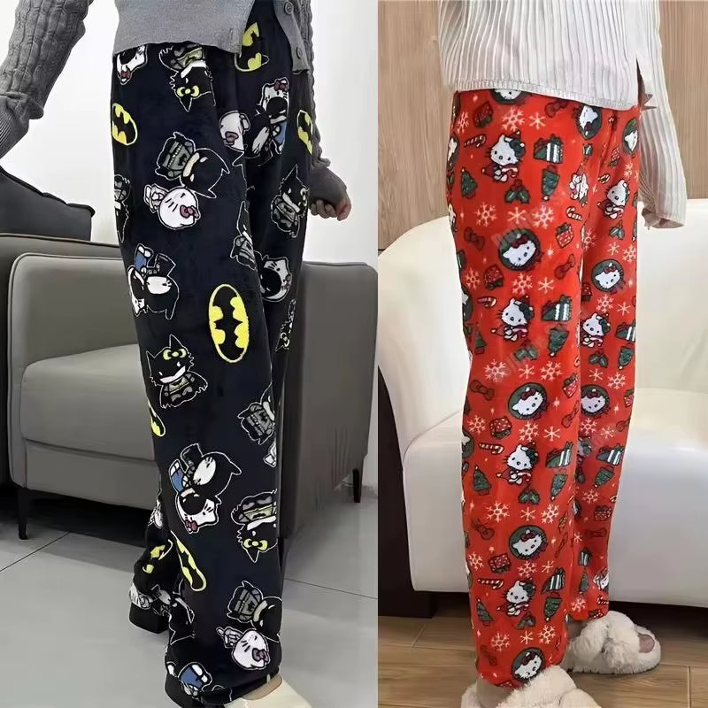 New Sanrio Y2K Autumn  Batman Pajama Pants Cartoon Hip Hop Ladies Warm Casual Flannel Cute Pants Plush Style Clothing