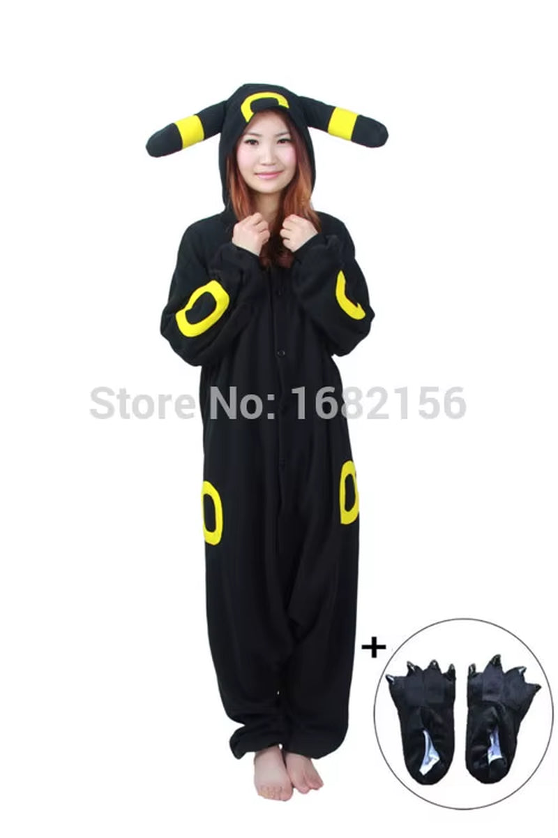 Kigurumi Cartoon Pajamas Black Umbreon Onesies Adult Pyjama Cosplay Costume Sleepwear Pijama Masculino