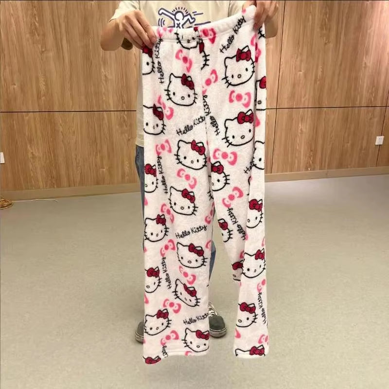 New Sanrio Y2K Autumn  Batman Pajama Pants Cartoon Hip Hop Ladies Warm Casual Flannel Cute Pants Plush Style Clothing