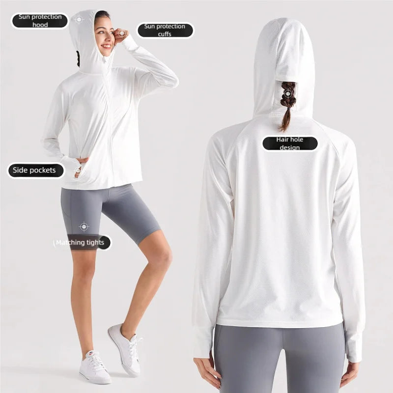 New Ice Silk Sunscreen Jacket For Women Upf50+Thin Cool And Breathable Top UV Resistant Outdoor Hoodie