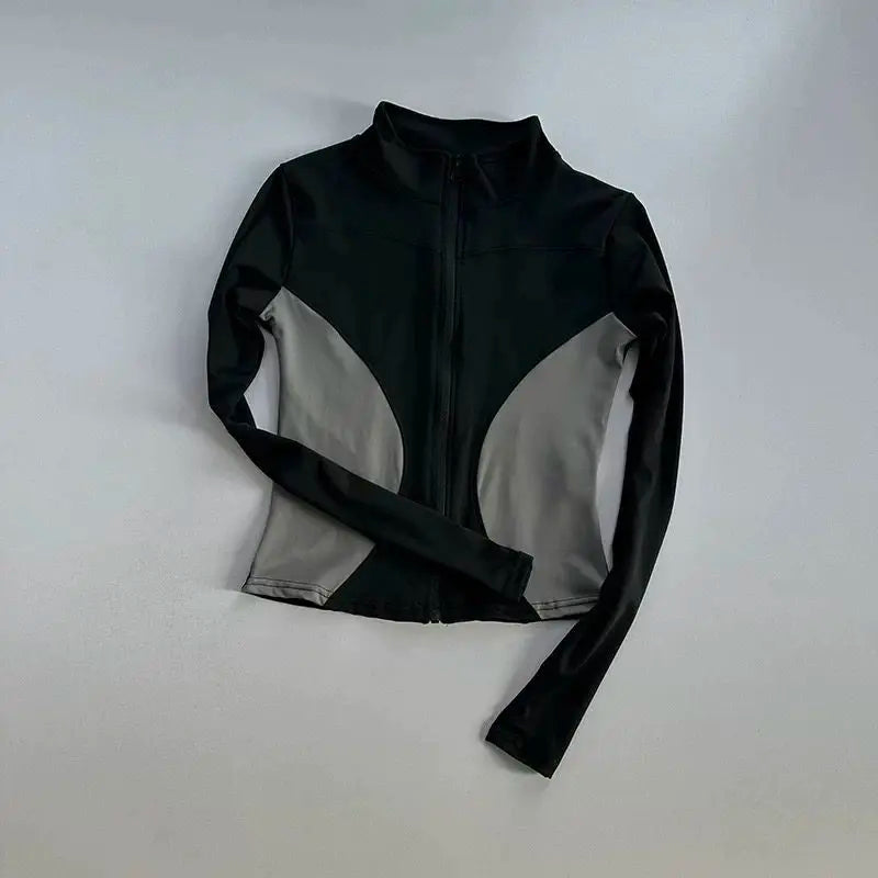 Outdoor Sports Long Sleeved Women Slim Yoga Clothes Quick Dry Zipper Cardigan Stand Up Collar Jacket Running Fitness Jacket Top
