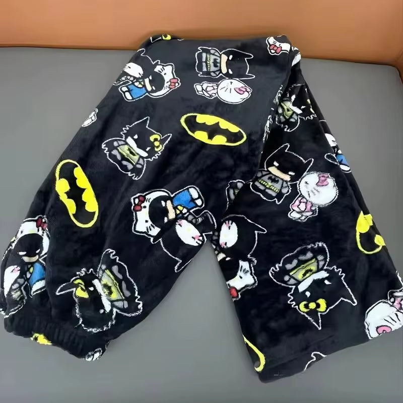 New Sanrio Y2K Autumn  Batman Pajama Pants Cartoon Hip Hop Ladies Warm Casual Flannel Cute Pants Plush Style Clothing