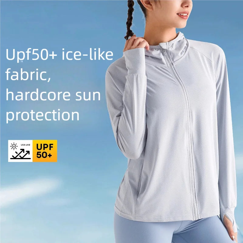 New Ice Silk Sunscreen Jacket For Women Upf50+Thin Cool And Breathable Top UV Resistant Outdoor Hoodie